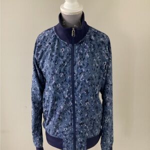 Athleta Brooklyn Track Bomber Jacket ll Camo Full Zip Navy Blue.